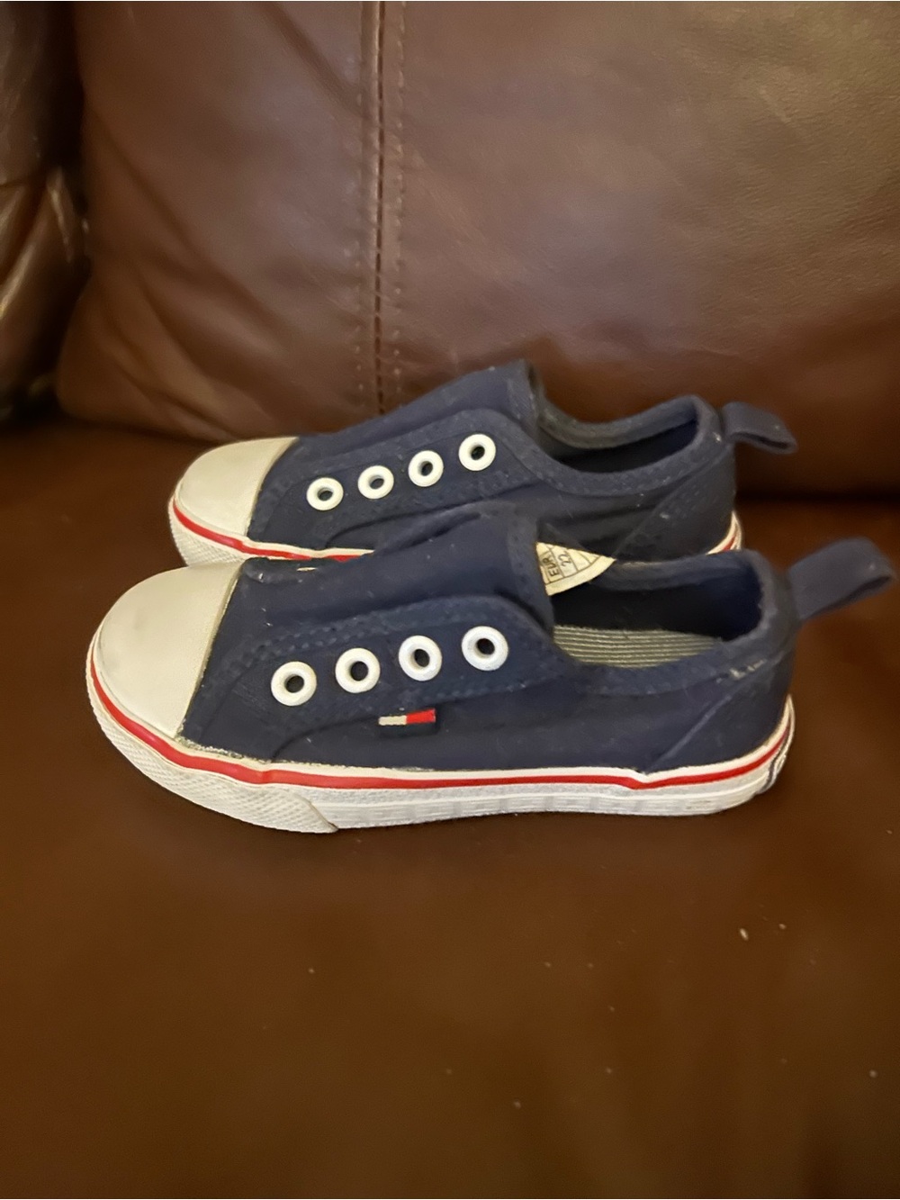 Tommy Hilfiger Navy Slip-On Canvas Kids Sneakers with Red Trim